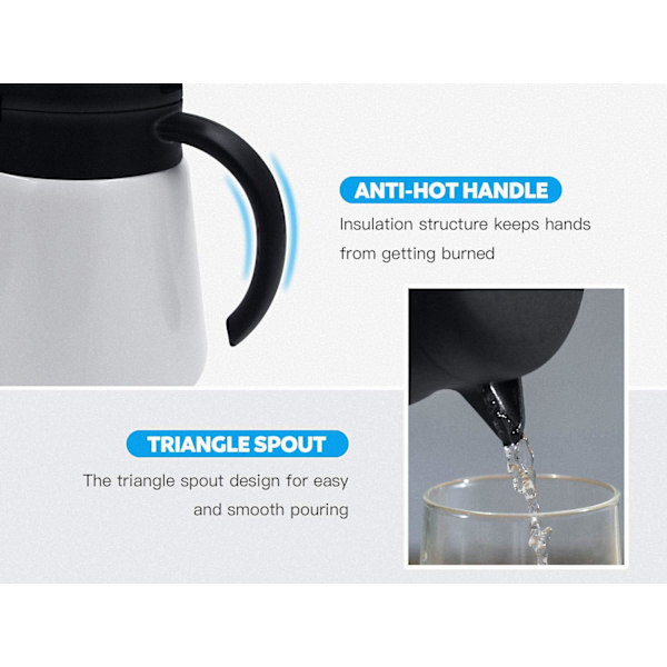 800 ml 304 18/10 Termokande i rustfrit stål/Dobbeltvægget vakuumisoleret kaffekande med trykknap, 13+ timers varm og kold opbevaring, BPA-fri