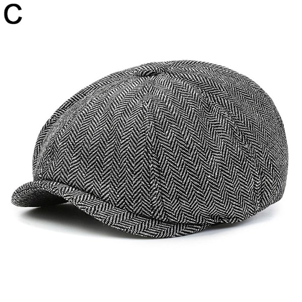 Retro Peaky Blinder Hatt Newsboy Platt Keps Herringbone Tweed Baksida grey one-size