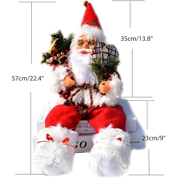 Istuva joulupukki joulukuusen koriste - 57 cm - Sisä- ja ulkokäyttöön - Punainen