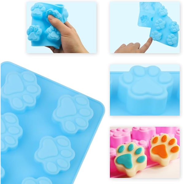 2-pack tass silikonformar, 10 hålrum choklad tassform hund silikonform återanvändbar valp katt tass isbitsformar DIY bakverktyg för pudding