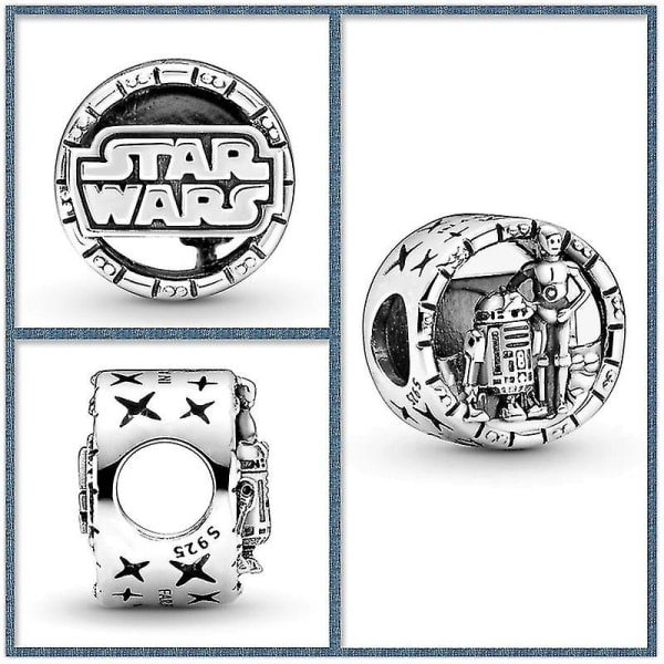 S925 Silver Smycken Star Wars Anime Tillbehör Yoda Bb-8 R2 Mandalorian Diy Pärlor Armband Halsband Berlock Passar Pandora Leksaker Present C044-S13