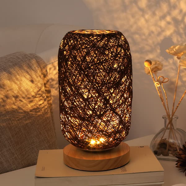 Modern bordslampa i bambu och rotting med träfot - cre[GKS]