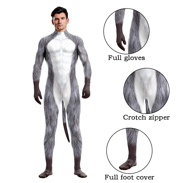 Zawaland Eläin Catsuit Pari Lumi-Susi Puku Hännän Haara Vetoketju Halloween Party Cosplay Asun Peite Zentai Bodysuit B273-1008 B273-1008 XL