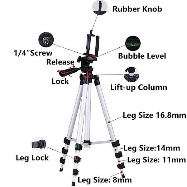 Aluminium Kamera Telefon Tripod Universal Tripod Smartphone Holder til Apple, iPhone Samsung og andre B
