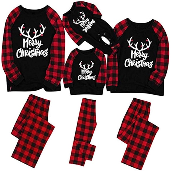 Matching Family Christmas Pajamas Christmas Elk Snowflake Red Black Plaid Pajamas Women Men Pajama Set