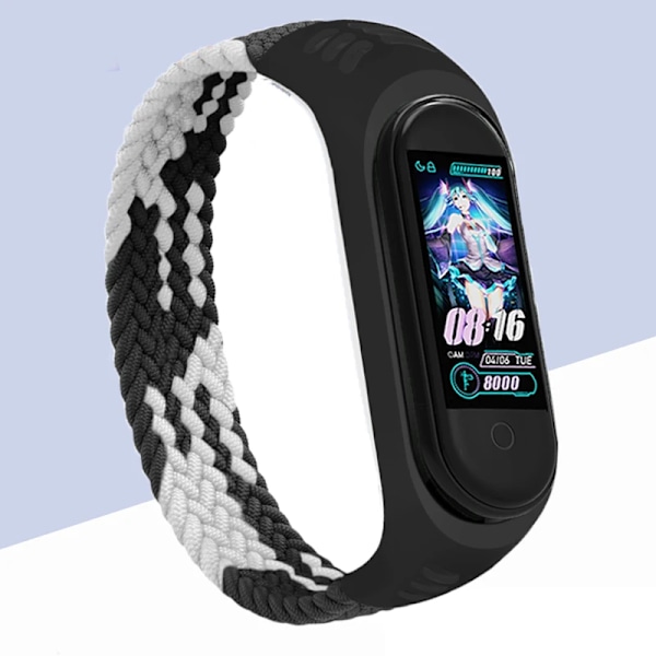 Nylon flettet klokkebånd for Xiaomi Mi Band 4 3 Rem Solo Loop NFC klokkebånd Damer Smartband Gavebelte Correa Mi Band 7 6 5 Svart Hvit Svart hvit Black white Mi Band 7 6 5 4 3