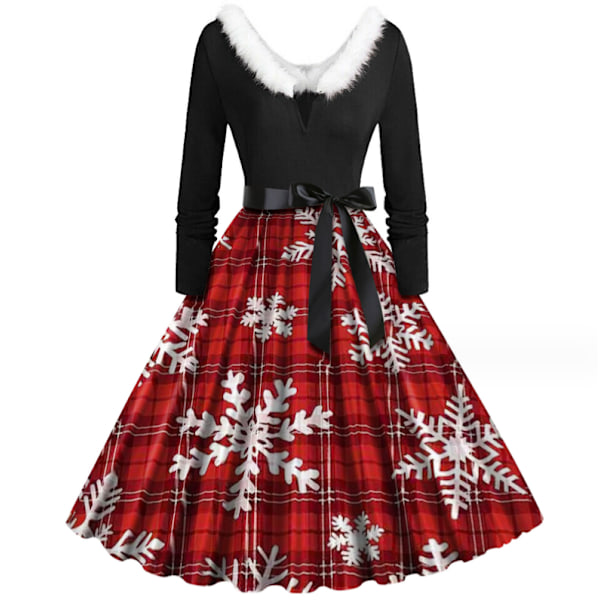 Julekjole til kvinder med V-udskæring Vintage Print Lang Style1 Style1 M