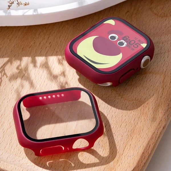 Härdat glas+ cover för Apple Watch Case Tillbehör 45 mm 41 mm 42 mm 38 mm PC-cover iWatch 6 5 4 se 44 mm 40 mm Vinröd 1 Wine red 14 Series 7-8-9 45mm