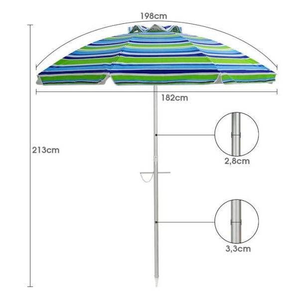 COSTWAY Taitettava ja kokoontaitettava rantavarjo Ø198 CM UV-suoja 50+ painonappilaukulla terassille uima-altaalle vihreä