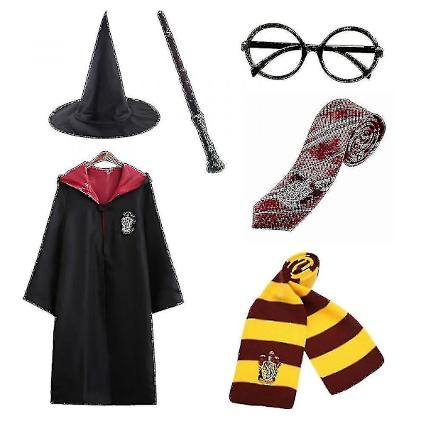 Harry Potter 6-delt sett magisk trollmann fancy dress kappe kostyme rød 155 11-12 år rød ed 155  11-12Y