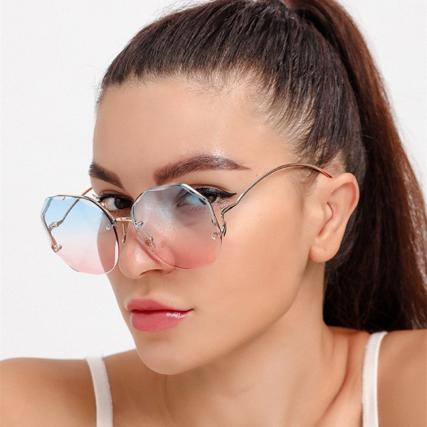 HHL  Fashion Naiset\\'s Tea Gradient Aurinkolasit Ocean Water Cut Lens Trimmed Metal