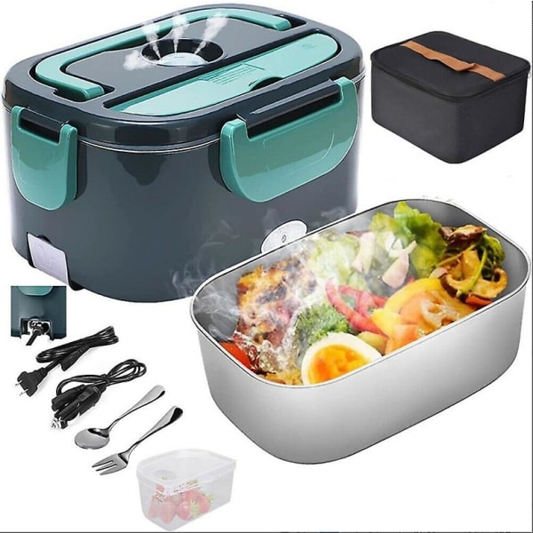 in 1 Electric Lunch Box for Car/Truck and Office Portable Heater 220v & 12v 24v 40w Stainless Steel Food Warmer 1.0L Spoon Included