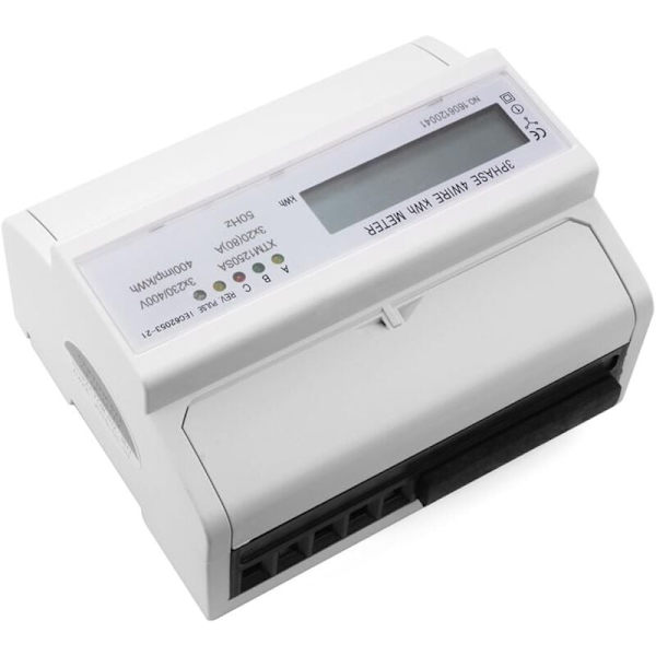 LCD kWh energimätare, 7 siffror, 3 x 20 (80) A, 3 x 230/400 V, 50 Hz, trefas, fyrtråds, DIN-skena, kWh, DIN-skena