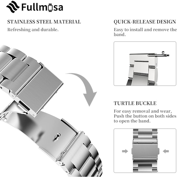 Hurtigkoblings metalurrem, rustfrit stål urrem 14mm 16mm 18mm 19mm 20mm 22mm 24mm Sølv Silver 19mm (Ver el diagram)