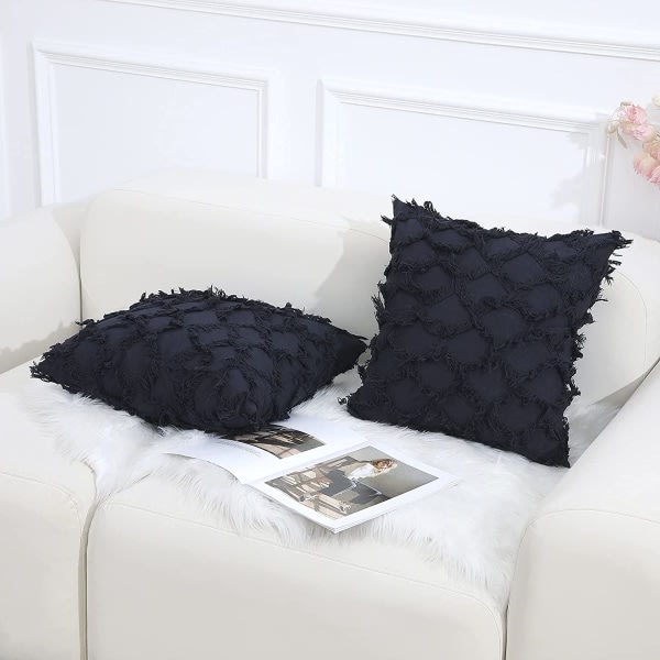 Marinblå dekorativa kuddfodral 20 x 20 tums paket med 2 Boho kuddfodral för soffa och soffa, 100 % bomull