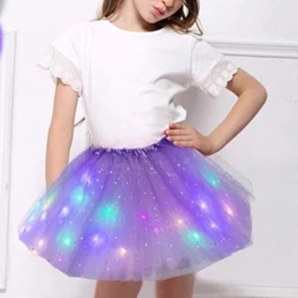 Lysende LED Fluffy Skørt til Piger Lagdelt Ballet Dans Plisseret Skørt til Fødselsdag Brown