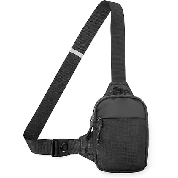 Skuldertaske, Crossbody Brysttaske Vandtæt til Mænd og Kvinder Vandreture Rejser Udendørs Sport (Sort) Black