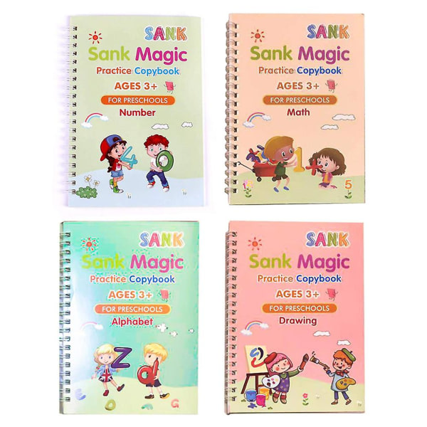 Magic Practice Copybook Engelska Tracing Grooves -suunnittelu Vauvan kirjoittaminen piirustuskirja 4 kirjaa kynällä