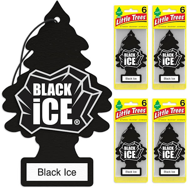 LITTLE TREES Auton Ilmanraikastin. Riippuva Puu Tarjoaa Pitkäkestoisen Tuoksun Autoon tai Kotiin. Black Ice, 24 Ilmanraikastinta