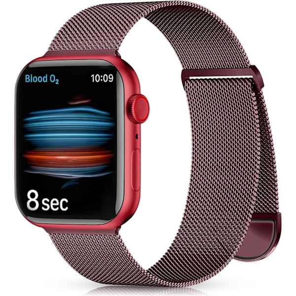 Apple Watch -kellolle yhteensopiva metalliremmui 40 mm, 38 mm, 41 mm, viininpunainen Wine Red 42/44/45/49mm