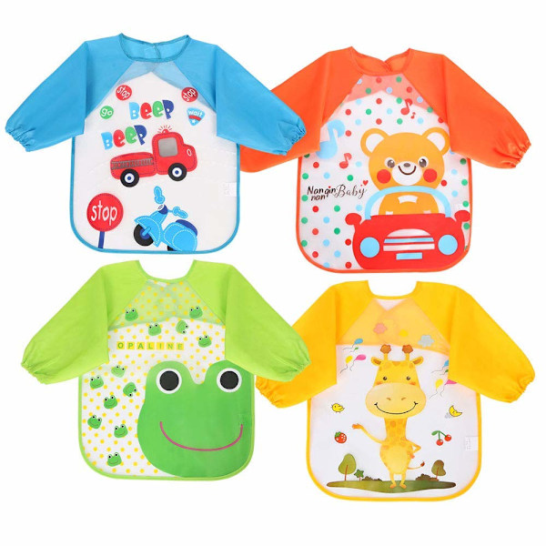 Baby long-sleeved bibs, 4 sets of children's bibs waterproof sleeveless