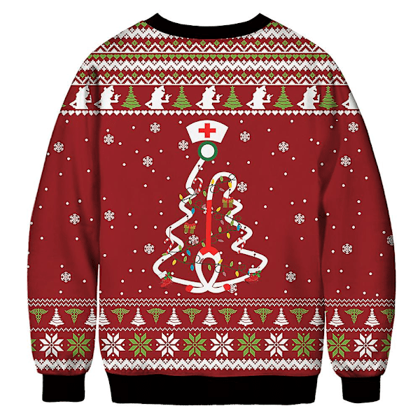 Juletrøje til kvinder, mænd og par - Grinch-print, rund hals, sweater, langærmet, grøn monster