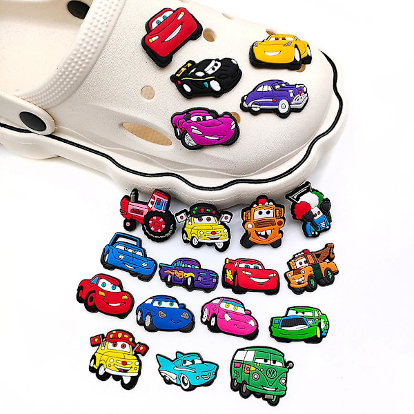 20 stk. Cartoon Cars Tema Sko Charms Dekoration Til Clogs Sandaler Crocs Sko Tilbehør Gaver Fest Favør