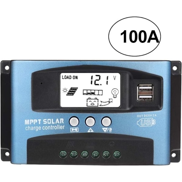 100A MPPT Solarladdningsregulator, 12V 24V USB Solpanel Regulator Controller Intelligent Batteriladdare med LCD-display (100A)