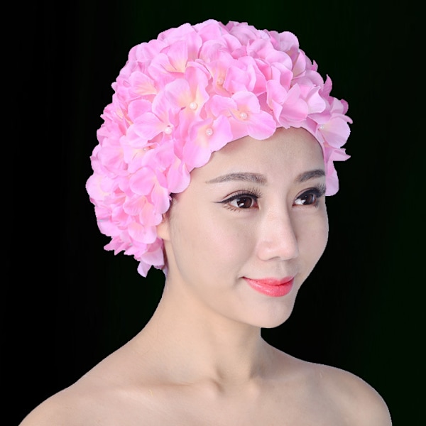 3D Vintage Blomstrete Dame Badehette Petal Retro Svømmehatt Blomst pink