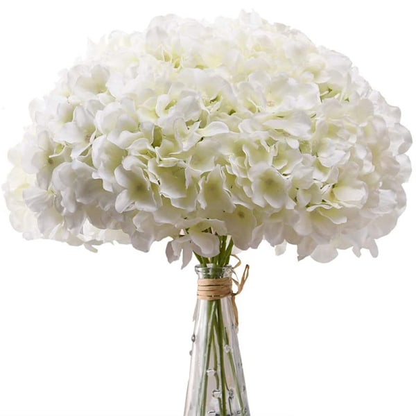 10 stk. hvite hortensia silke blomsterhoder pose elfenben hvit