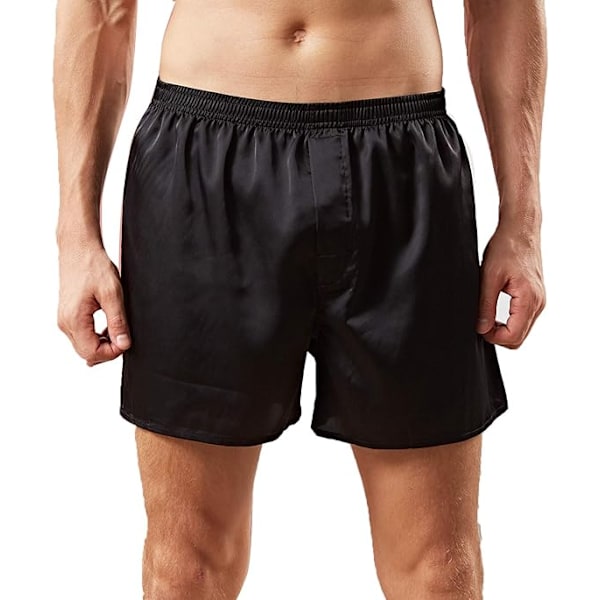 Satin silke boxershorts for menn, silke pyjamasbukser, lounge shorts for menn svart black 3XL