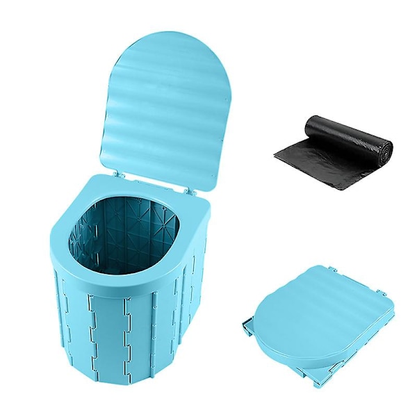 Bærbar Camping Toilet Bærbar Sammenklappelig Toilet med Låg Vandtæt Porta Potty Bil RV Telt Toilet Spand Toilet Potte Blue