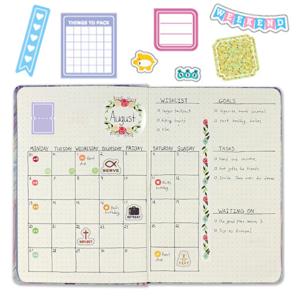 Bullet Journal -tarrat, 24 arkkia/1400+ tarrasetti, Scrapbook-tarrat Bullet Journal -lehtiöön, kalenteriin, järjestäjään - Bullet Journal
