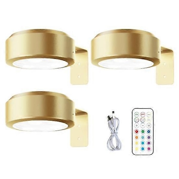 Väggmonterad trådlös bildlampa med fjärrkontroll, dimbar, batteridriven, justerbar 13-färgs RGB-målningslampa - Perfekt gyllene【GKS】 golden 3pcs
