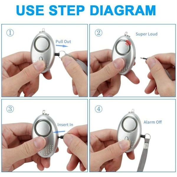 Kvinde Lomme Alarmur - Nøglering Personlig Alarmur - 140dB - Velegnet til kvinder, piger og seniorer.