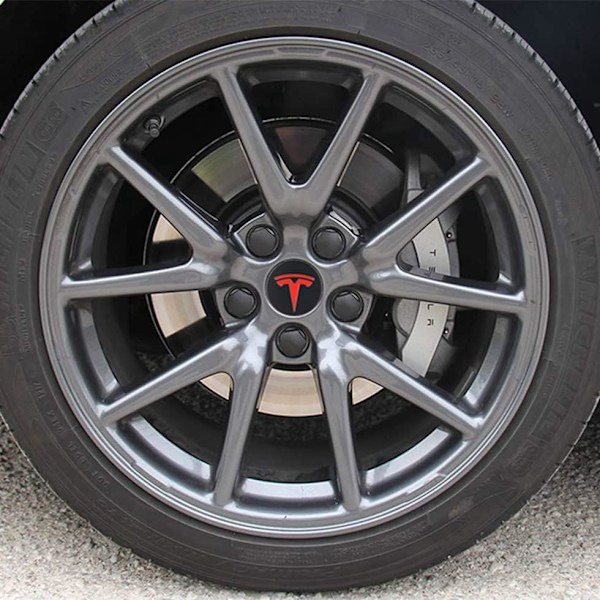 Hjulnavskapslar (4 st) för KAVANIC Tesla Model Y Model 3 Modifieringsskydd (svart/matt svart) Red Kit