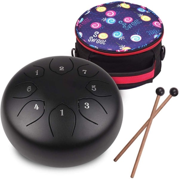 Stål Tongue Drum 6 Tum 8 Toner C-Ton Handvev Slagverksinstrument för Meditation Musikundervisning Svart Black