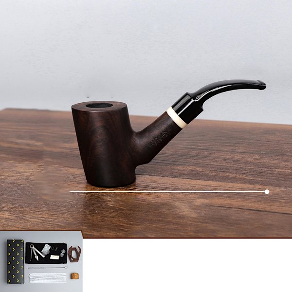 (wgac0025) [Pipa] + [Juego de diez piezas] Bolsillo de pipa de fumar de madera de ébano