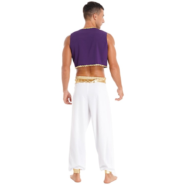 Herre Halloween Kostume Mytisk Prins Aladdin Karneval Karneval Cosplay Festtøj Sequin Trim Vest med Bukser med Bælte Høj Kvalitet Guld A Gold A M