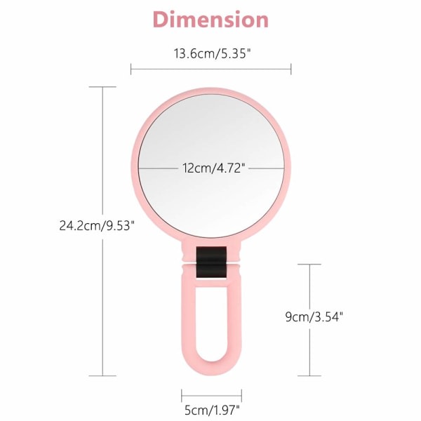 Fällbar spegel för resehandspegel med fällbart handtag Rosa