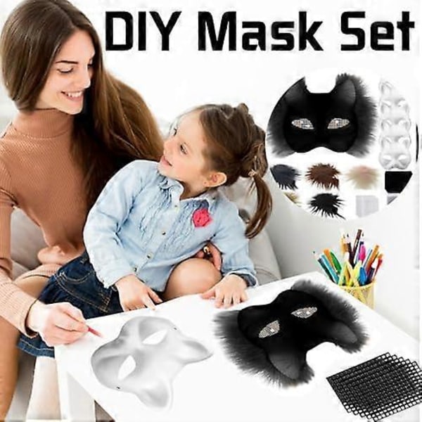Kattemaske med pels og mesh-øje, blanke papirmasker til DIY, hvide malepapirmasker, kattemaske til DIY Halloween Mardi Gras-fest Black-29pcs