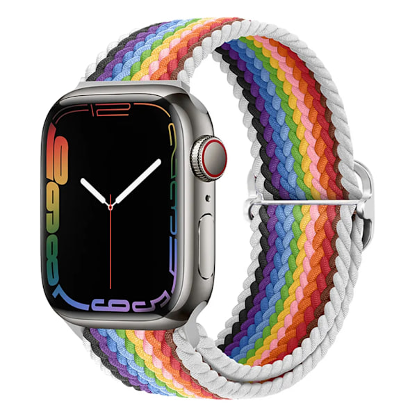 Flettet løkke for Apple Watch Rem 44mm 40mm 45mm 41mm 42mm 38mm 49mm Elastisk Solo armbånd iWatch series 9 se 7 5 6 Ultra2 Band 11.White Rainbow 11. White Rainbow 38mm 40mm 41mm