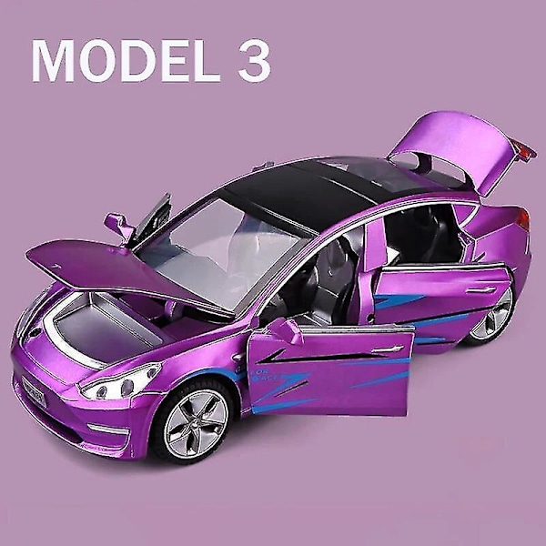 1:32 Tesla Model X Model 3 Model S Model Y Legering Bilmodell Diecasts Leksaksbilar Ljud Och Ljus Barnleksaker För Barn Presenter Pojk Leksak Model 3 Purple