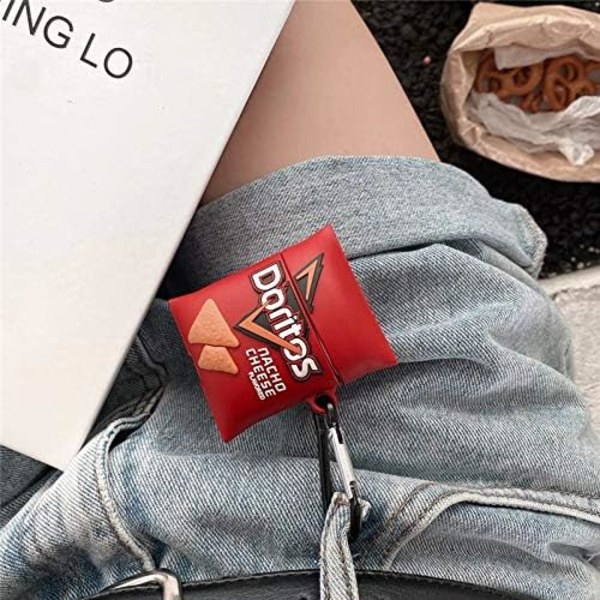 Søtt etui for Airpods 1, 2, 3D-snacksdesign i silikon, beskyttende støtsikkert etui med nøkkelring for Airpods EaREuds[GKS]