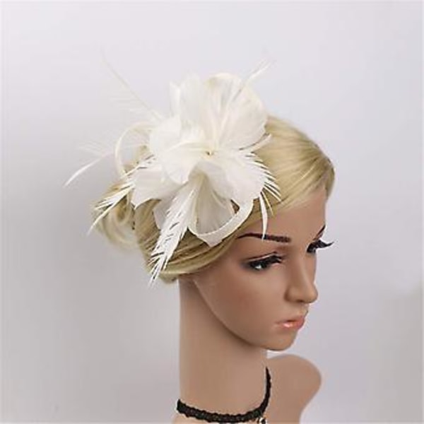 Fascinerare för Kvinnor Bröllop Fascinerare Hatt Blomma Nät Fjäder Hårband QB-Vit