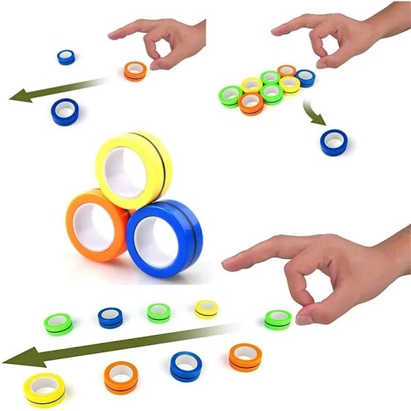 3 st Magnetiska fingerringar Färgglada Ångestdämpande Fidget Leksaker Set för Vuxna Magnet Spinner Anti-stress Lindra Ångest Leksaker för Pojkar NO.1736