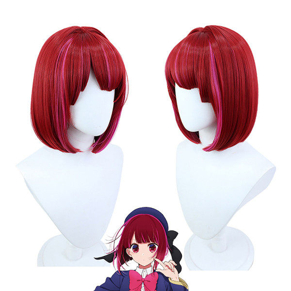 1. Arima Kana Cosplay Parykk Oshi No Ko 33cm Kort Bobo Parykk Rød M