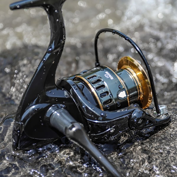 Fiskerulle helt i metall, spinnrulle, fiskerullefiske, svart black HE1000