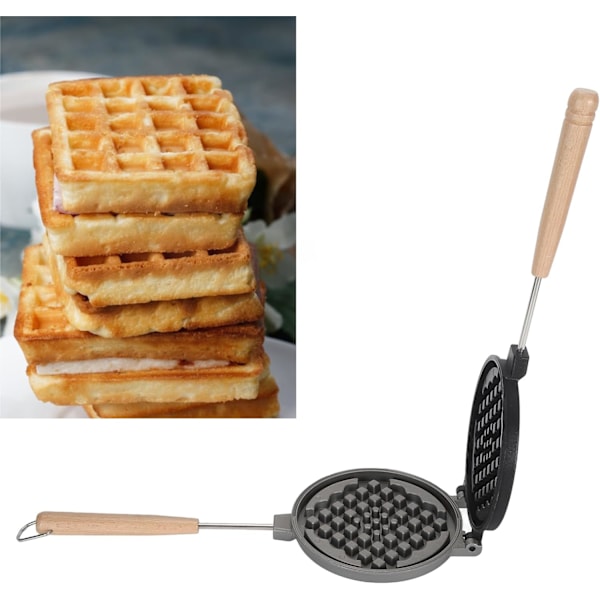 Vaffeljern Dobbeltsidet Vaffelbagepande Non-Stick Komfurtop Vaffeljern Bageudstyr med Aftageligt Håndtag til Vaffler Sandwich Toaster