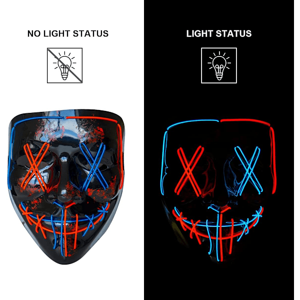LED-naamio, valaiseva kauhunaamio loma-, cosplay-, naamiais- ja karnevaaliasuihin [GKS] Ice Blue